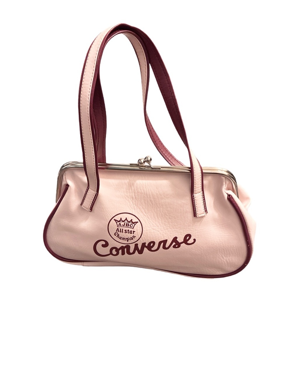 Converse Vintage Y2K Light Pink Shoulder Bag with Burgundy Trim and Snap Close